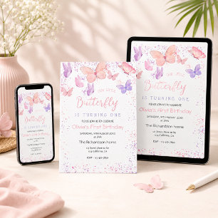 Invitation Notre petite papillon rose 1er anniversaire