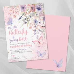 Invitation Notre petite papillon rose Fête d'anniversaire de