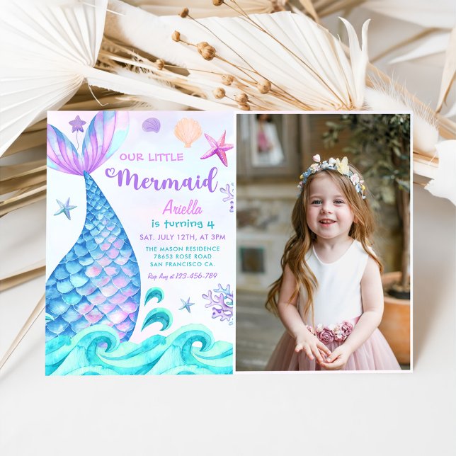 Invitation Notre petite sirène 4e fête d'anniversaire Photo (Créateur téléchargé)