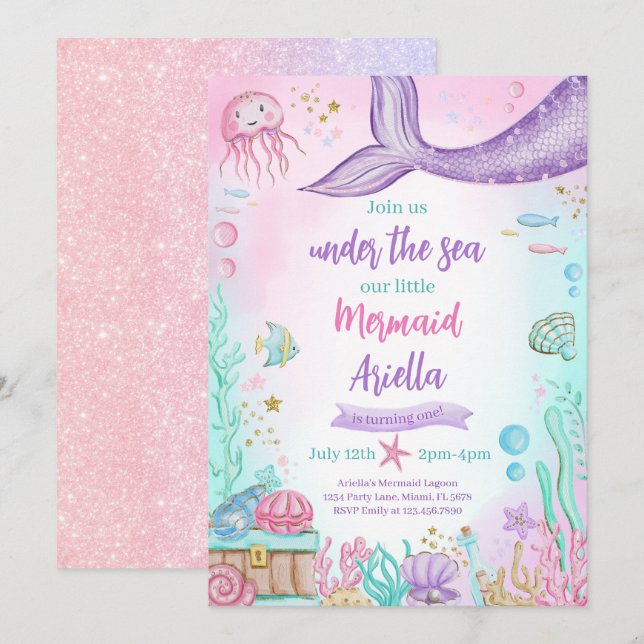 Invitation Notre Petite Sirène Anniversaire (Devant / Derrière)