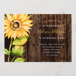 Invitation Notre petite tournesol Rustique Jaune fête d'anniv