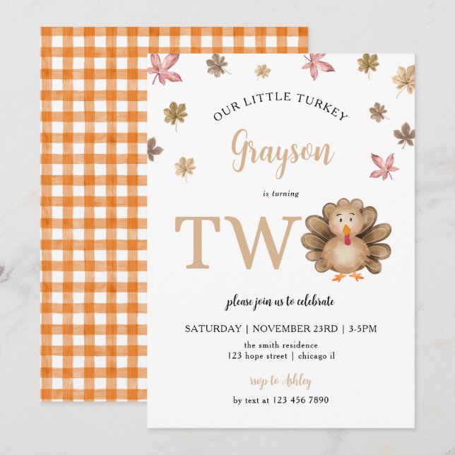 Invitation Notre petite Turquie tombent Thanksgiving 2e anniv (Devant / Derrière)
