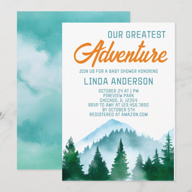 Invitation Notre plus grand Baby shower d'aventure (Devant / Derrière)