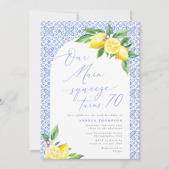 Invitation Notre Squeeze Main tourne 70 Lemon Italien Anniver (Devant)