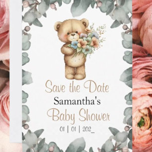 Invitation Nounours Aquarelle Blanche la Date