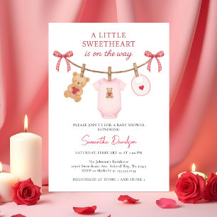 Invitation Nounours d'amour Ours en peluche rose Baby Shower