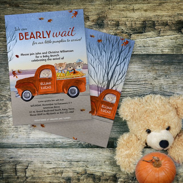 Invitation Nounours dans Orange Truck Baby shower d'automne (Créateur téléchargé)