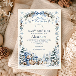 Invitation Nounours en Teddy Bleu Bébé Il Fait Froid Dehors