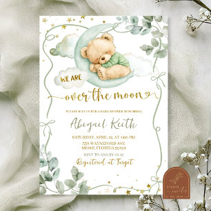 Invitation Nounours ours coquette arc vert sauge au-dessus de