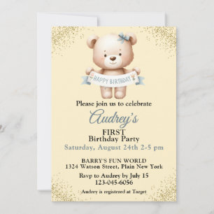 Invitation Nounours ours en peluche avec bannière Joyeux Anni