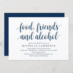 Invitation Nourriture, amis et alcool, Fête des mariées moder