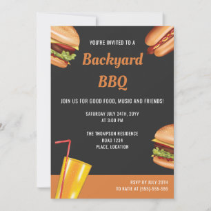 Invitation Nourriture grillée Hamburger Hot Dog Été Jardin BB