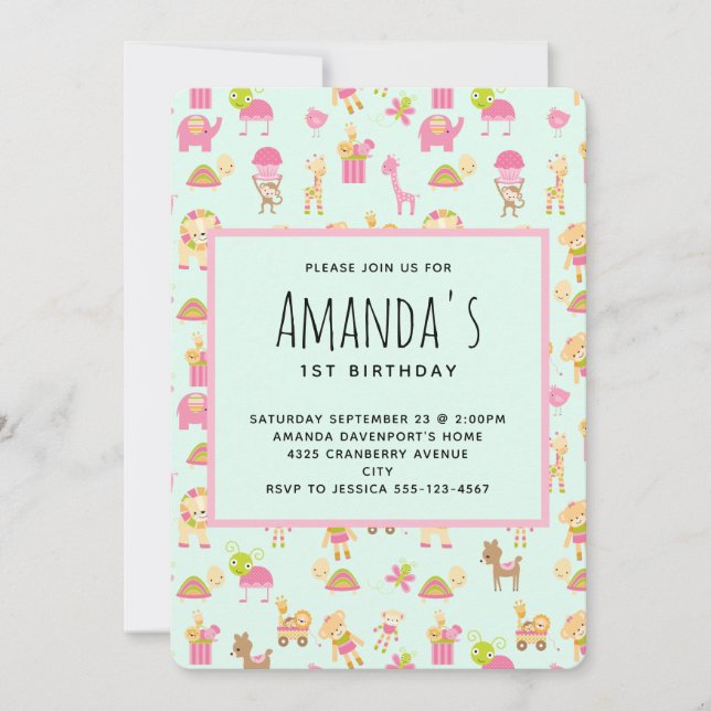 Invitation Nourriture mignonne Animaux Motifs Anniversaire (Devant)
