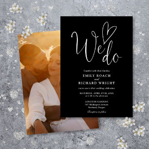 Invitation Nous Aimons Coeur Photo Mariage noir et blanc