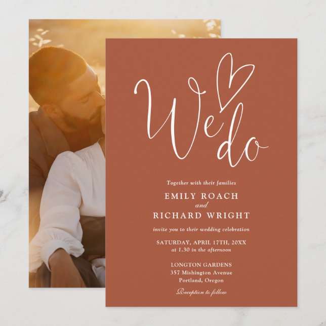 Invitation Nous aimons Coeur Photo Terracotta Mariage (Devant / Derrière)