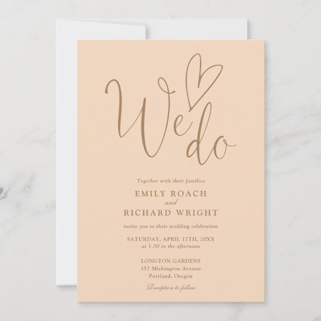 Invitation Nous Aimons Coeur Script Soft Peach Mariage (Devant)