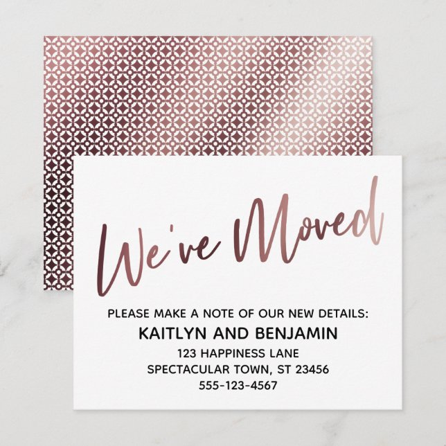 Invitation Nous avons déplacé écriture manuscrite Rose Motif  (Devant / Derrière)