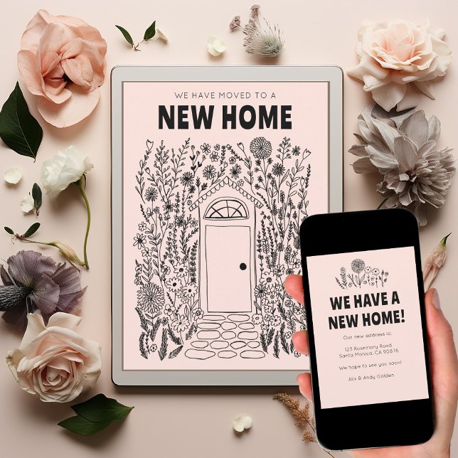 Invitation Nous avons déplacé l'adresse Changer porte de jard (We Moved Address Change Garden Door Digital Card
New Home Address Moving Announcement Download)