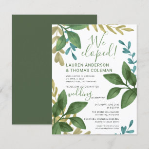 Invitation Nous Avons Elopé Aquarelle Feuilles Mariage Récept