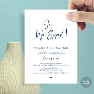 Invitation Nous avons Elopé, Bleu Marine, Elopement Mariage