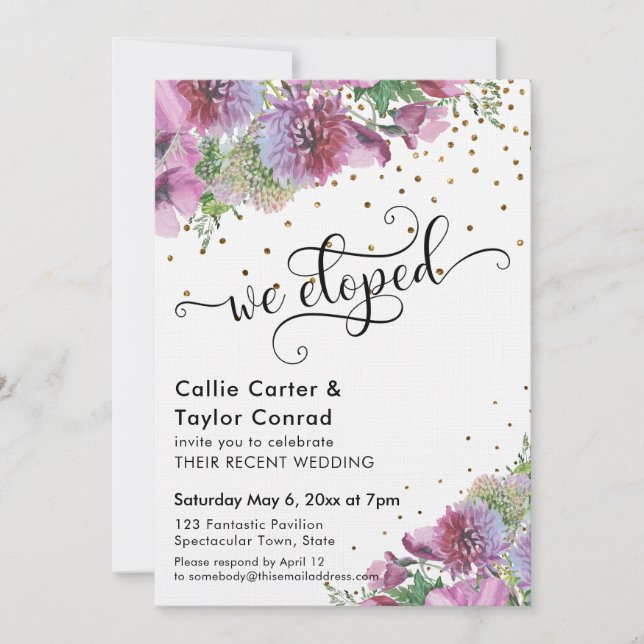 Invitation Nous avons Elopé la typographie, Fleur sauvage, Go (Devant)