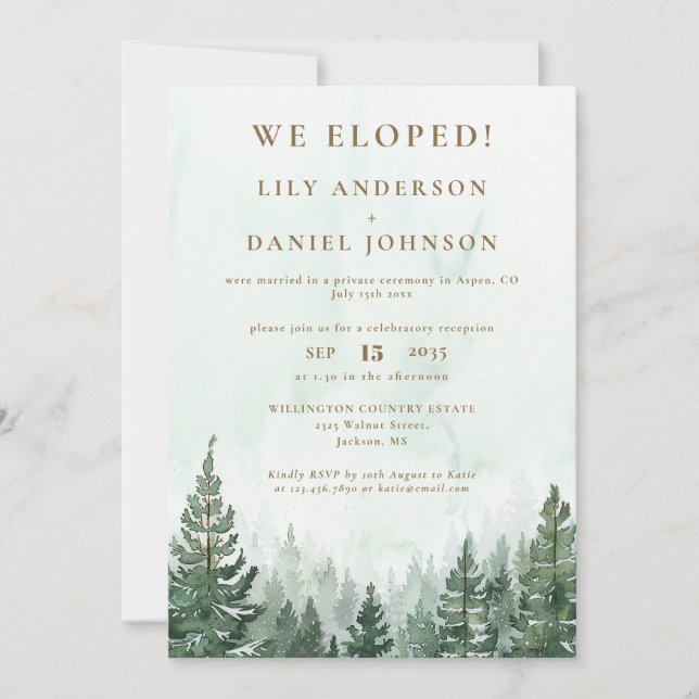 Invitation Nous Avons Elopé Mariage d'Elopement de la forêt d (Devant)