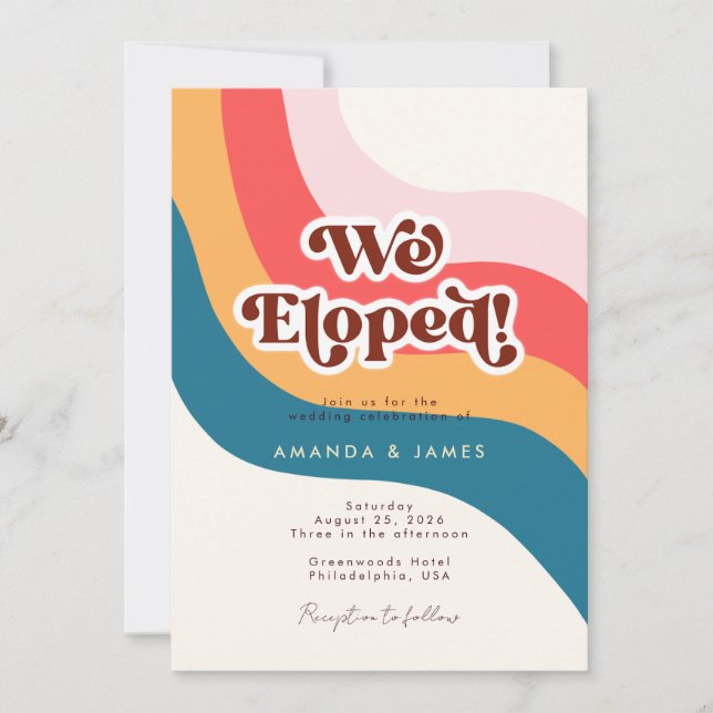 Invitation Nous Avons Elopé Super Retro les années 70 Wavy Li (Devant)