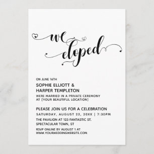 Invitation Nous avons Eloped Black & White Script avec récept