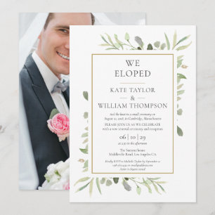 Invitation Nous avons Eloped Greenery Mariage photo