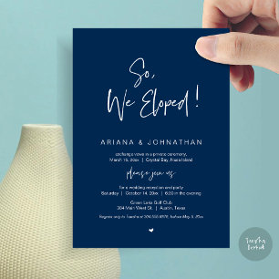 Invitation Nous avons Eloped, Mariage Elopement, en bleu mari