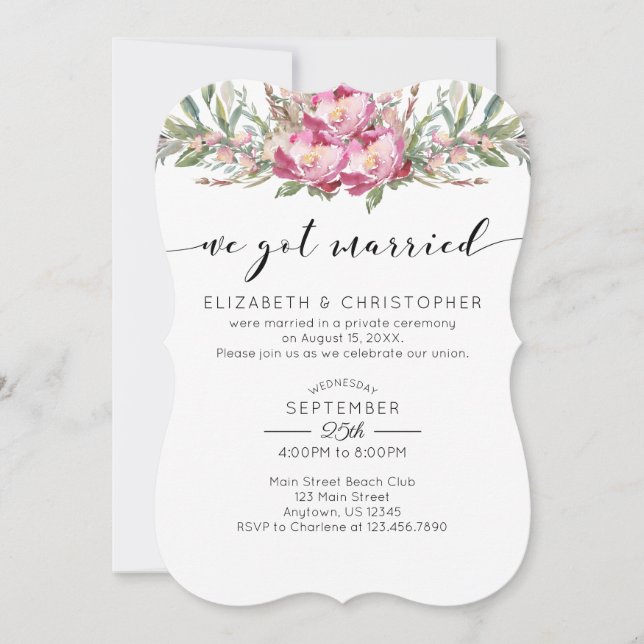 Invitation Nous Avons Été Mariés Mariage Floral Rose (Devant)