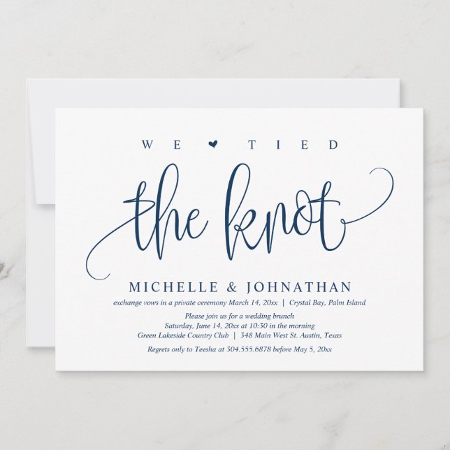 Invitation Nous Avons Lié Le Knot, Mariage Elopement Party In (Devant)