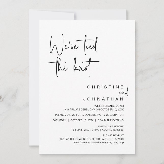 Invitation Nous avons lié le noeud, parti Mariage Elopement (Devant)