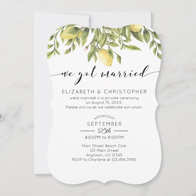 Invitation Nous Avons Marié Citrons Vert Mariage Elopement (Devant)