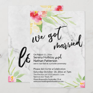 Invitation Nous Avons Marié Fleurs D'Aquarelle Et Marbre Gris
