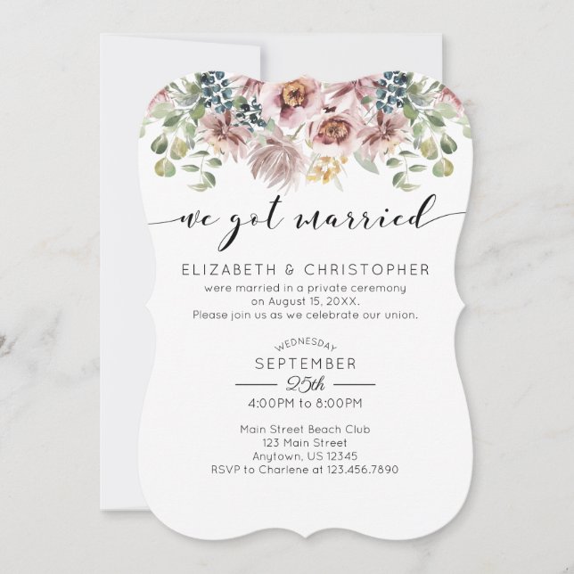 Invitation Nous Avons Marié Mauve Peonies Mariage Elopement (Devant)