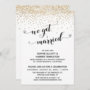 Invitation Nous Avons Marié Script, Gold Confetti, Réception