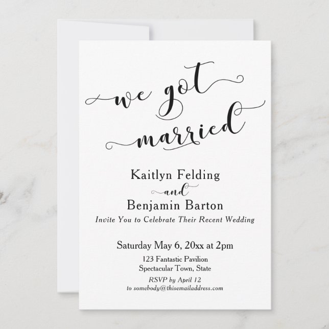 Invitation Nous avons marié Script noir et blanc réception (Devant)