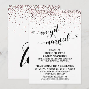 Invitation Nous Avons Marié Script Rose Gold Confetti Récepti