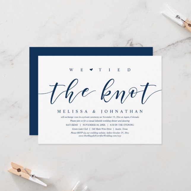 Invitation Nous avons noué le nœud, dîner de mariage en fuite (Devant/Arrière en situation)