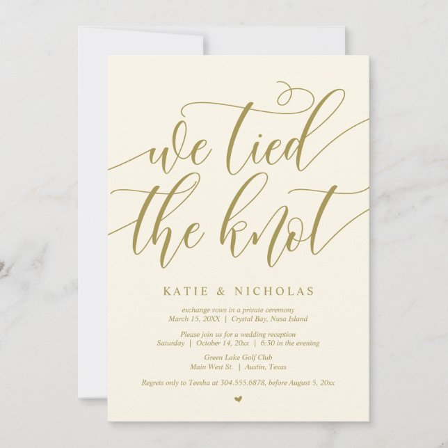 Invitation Nous avons noué le noeud, Mariage Elopement Party (Devant)