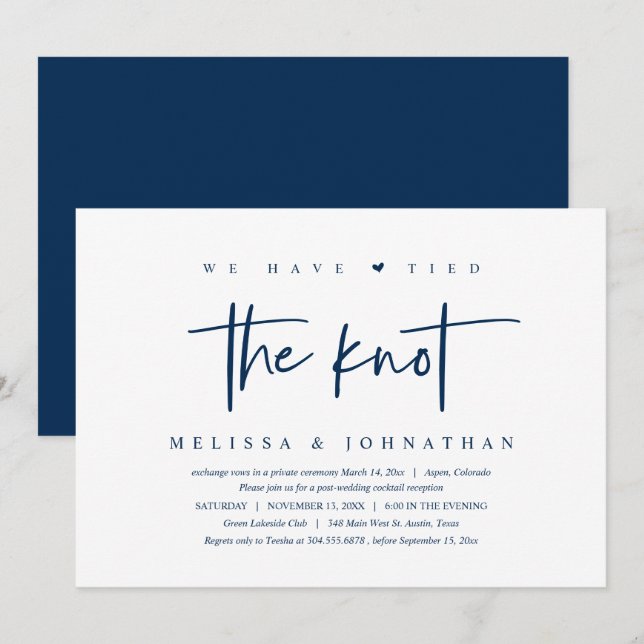 Invitation Nous avons noué le noeud, Mariage Elopement Party (Devant / Derrière)