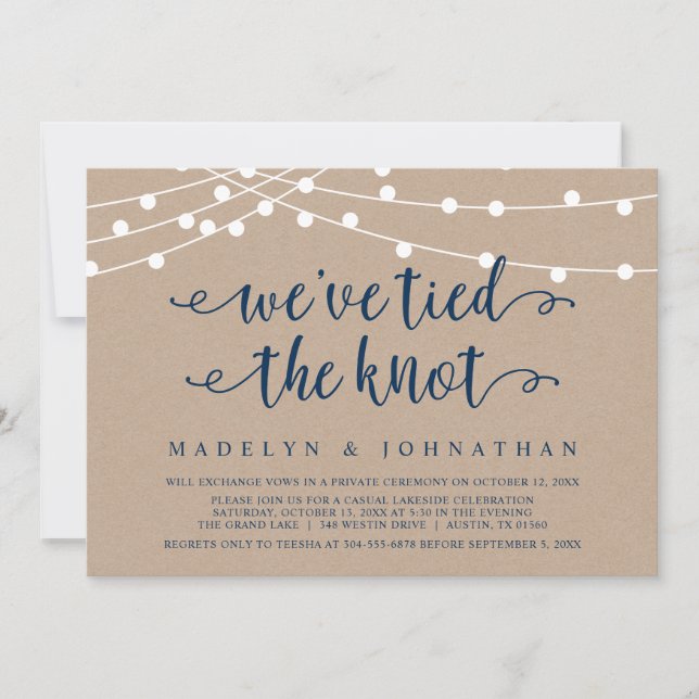 Invitation Nous avons noué le noeud, Mariage Elopement Party  (Devant)