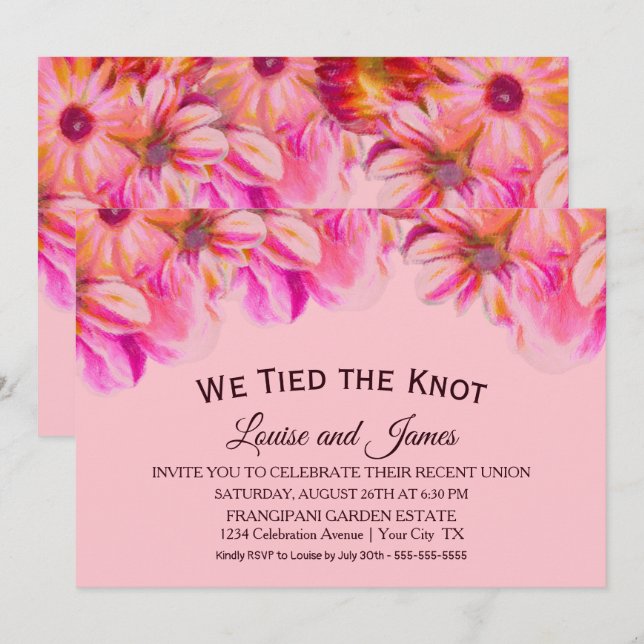 Invitation Nous avons noué le nœud rose floral Réception de m (Devant / Derrière)