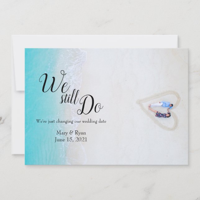 Invitation Nous continuons | Report de mariage Mise à jour si (Devant)