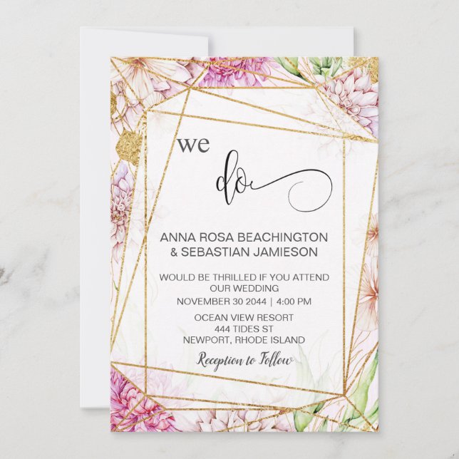 Invitation *~* NOUS EFFECTUONS Floral Géométrique RSVP AR15 Q (Devant)