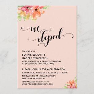 Invitation Nous Eloped Coeurs Script Aquarelle Fleurs