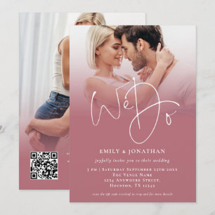 Invitation Nous faisons 2 Photos Script QR Rose Gold Mariage