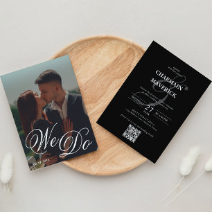 Invitation Nous faisons Black & White Photo QR Code Mariage