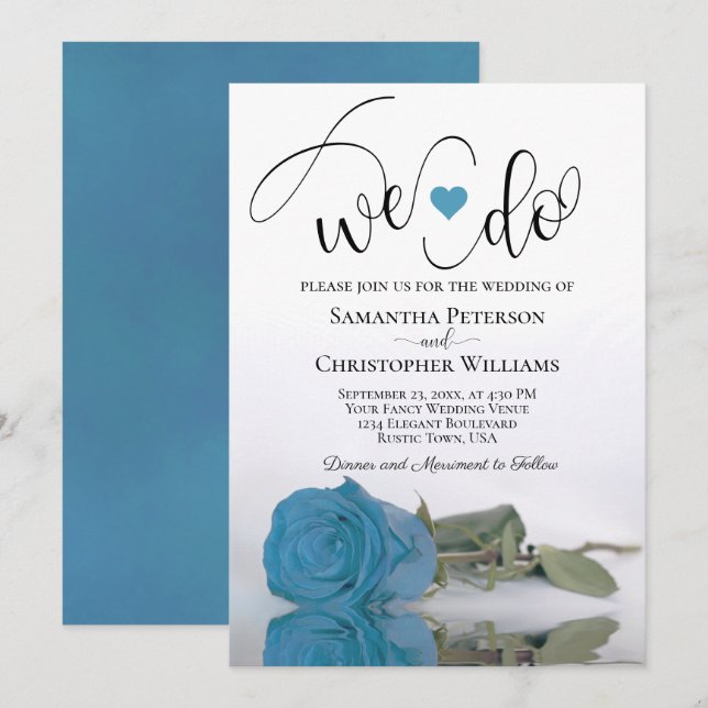 Invitation Nous faisons Elegant Turquoise Bleu Rose Romantiqu (Devant / Derrière)